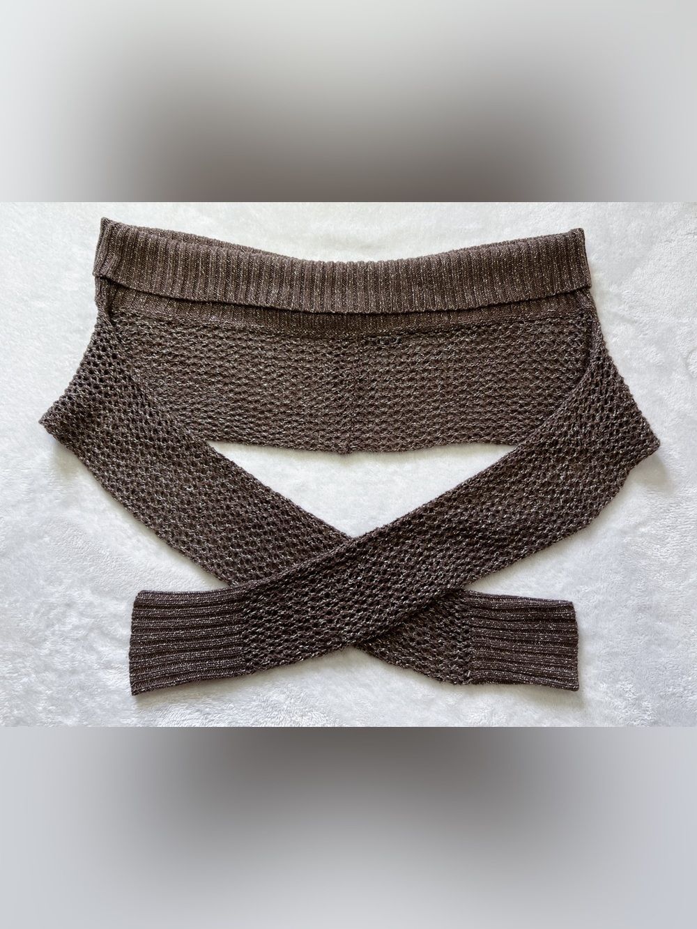 Mixit Brown Metallic Knit Open-Weave Mini Shoulder Shawl Vintage Y2K Mini Top XS